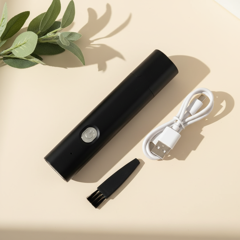 PawLoft GlowTrim with USB-C cable and cleaning brush — what's included